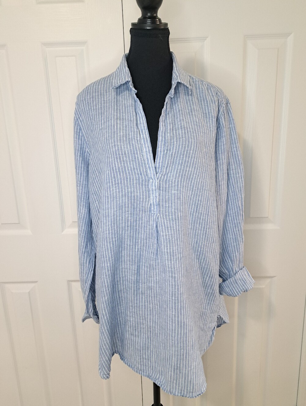 GAP Linen Blouse Blue White Striped Casual Tunic Style Top Classic Relaxed XL